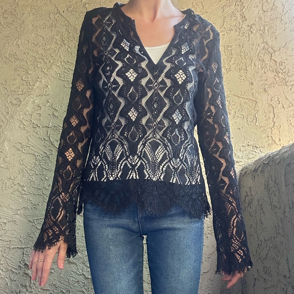 Elie Tahari Black Asymmetrical Embellished Blouse